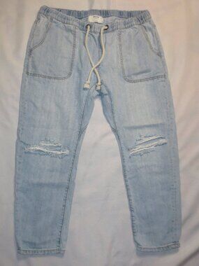 ONE TEASPOON womens JEANS blue CROPPED distressed DRAWSTRING SIZE XL